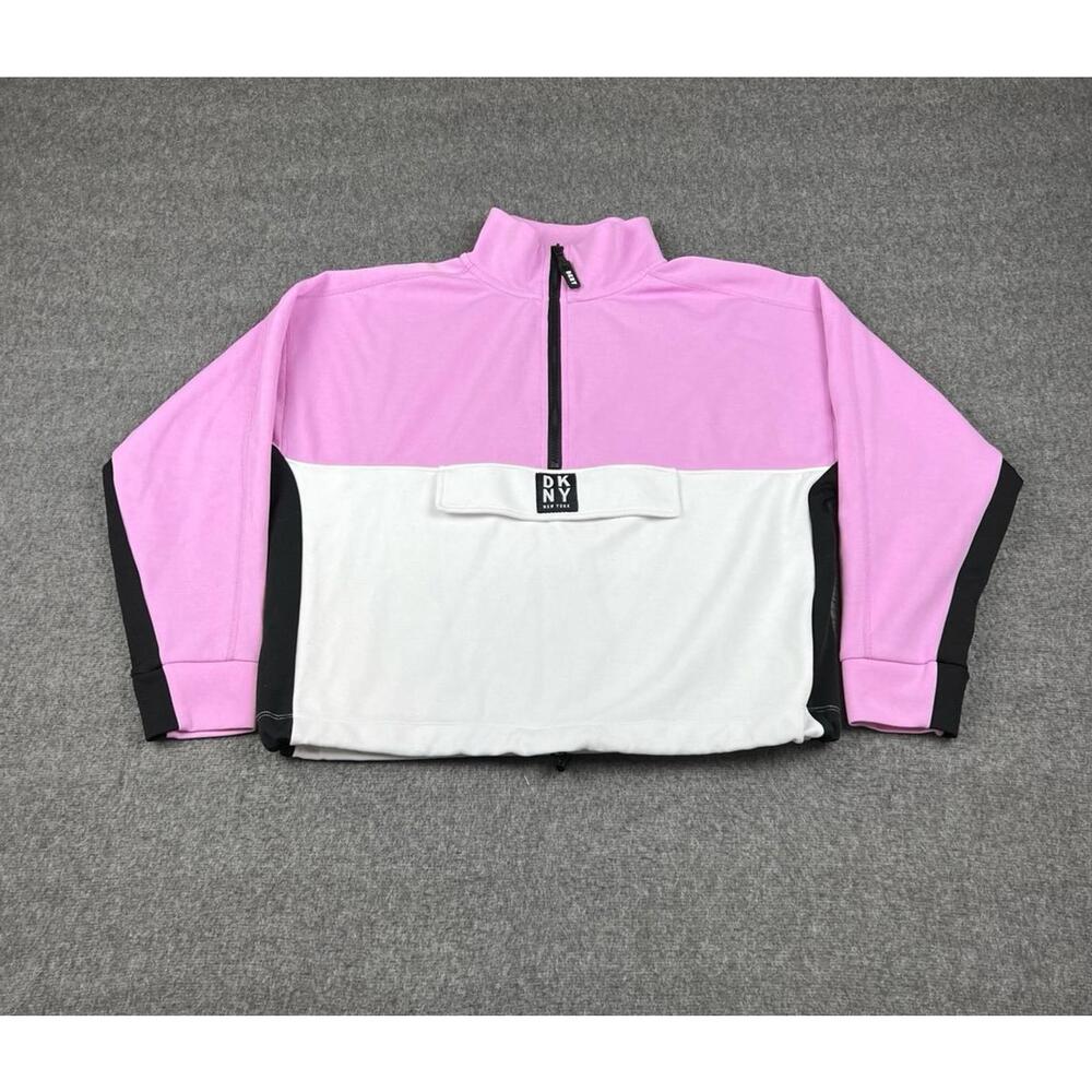 DKNY Sport Pink White Half Zip Hoodie Womens Sz Medium